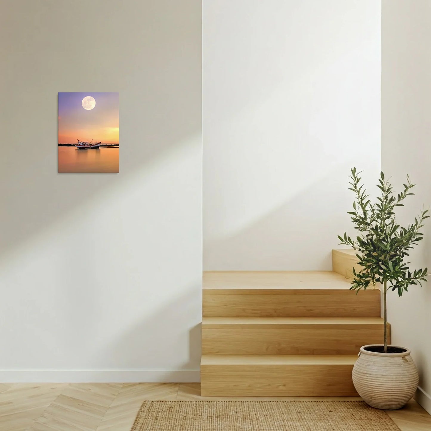 Tablou Peisaje - Barcă Pe Râu La Apus - vedere hol