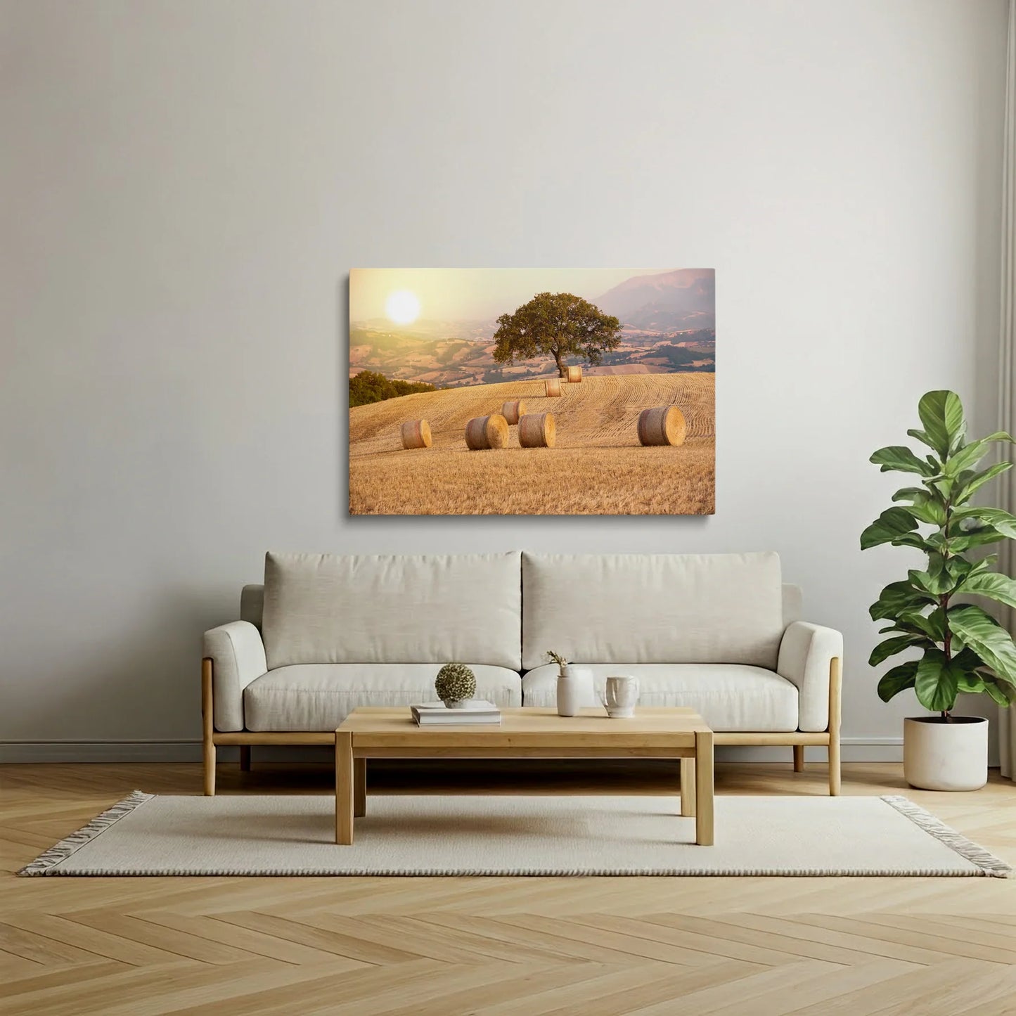 Tablouri Peisaje - Peisaj Rural cu Fân La Apus - vedere living