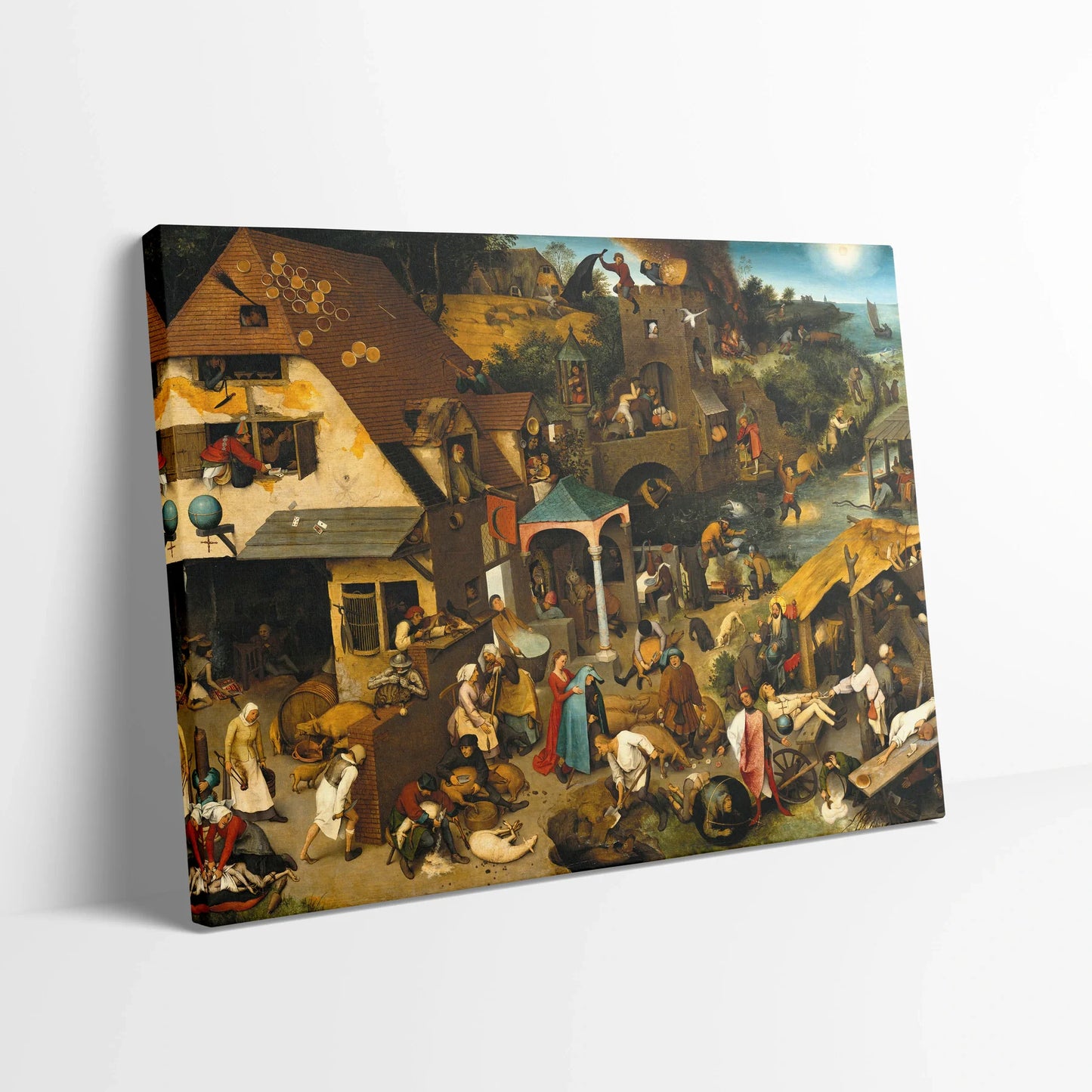 Tablou picturi celebre - Proverbe olandeze, P. Bruegel - vedere din lateral sprijinit perete