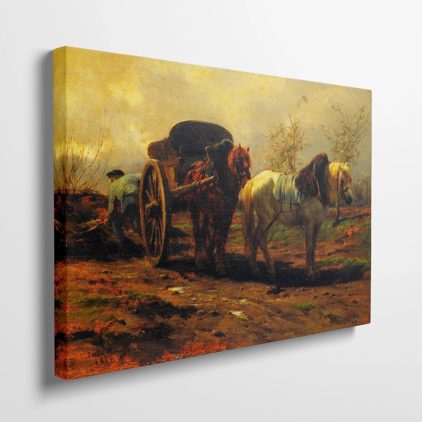 Tablou picturi celebre - Doi cai pentru o căruță, Jules Bonheur - vedere din lateral