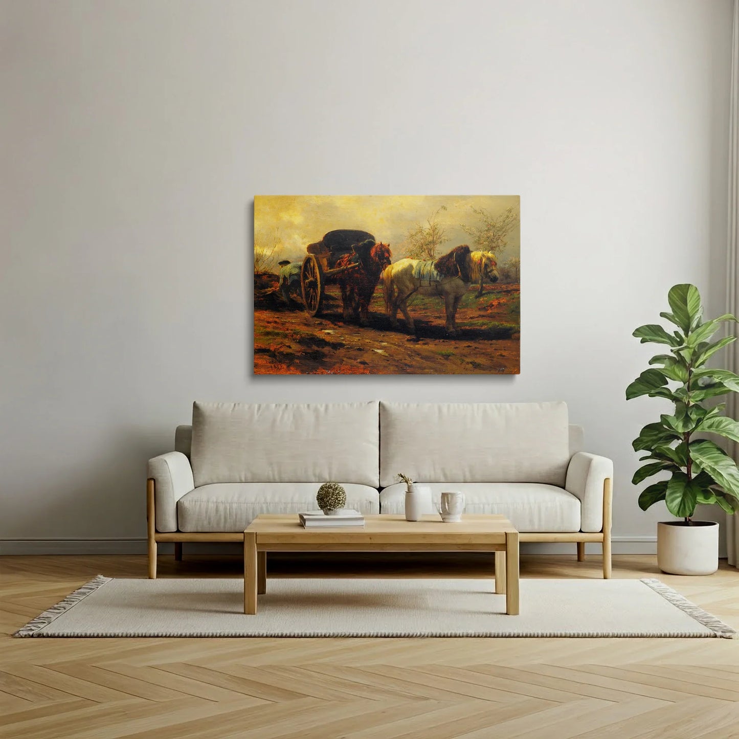 Tablou picturi celebre - Doi cai pentru o căruță, Jules Bonheur - vedere living