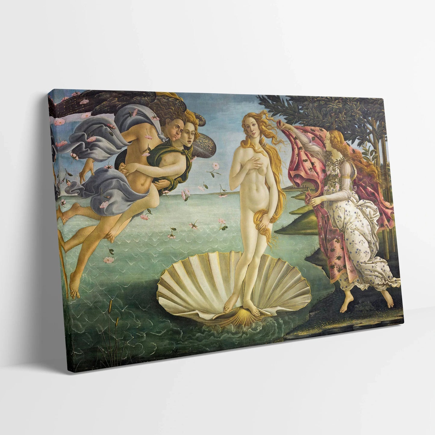 Tablou picturi celebre - Nașterea Lui Venus, Botticelli - vedere din lateral sprijinit perete