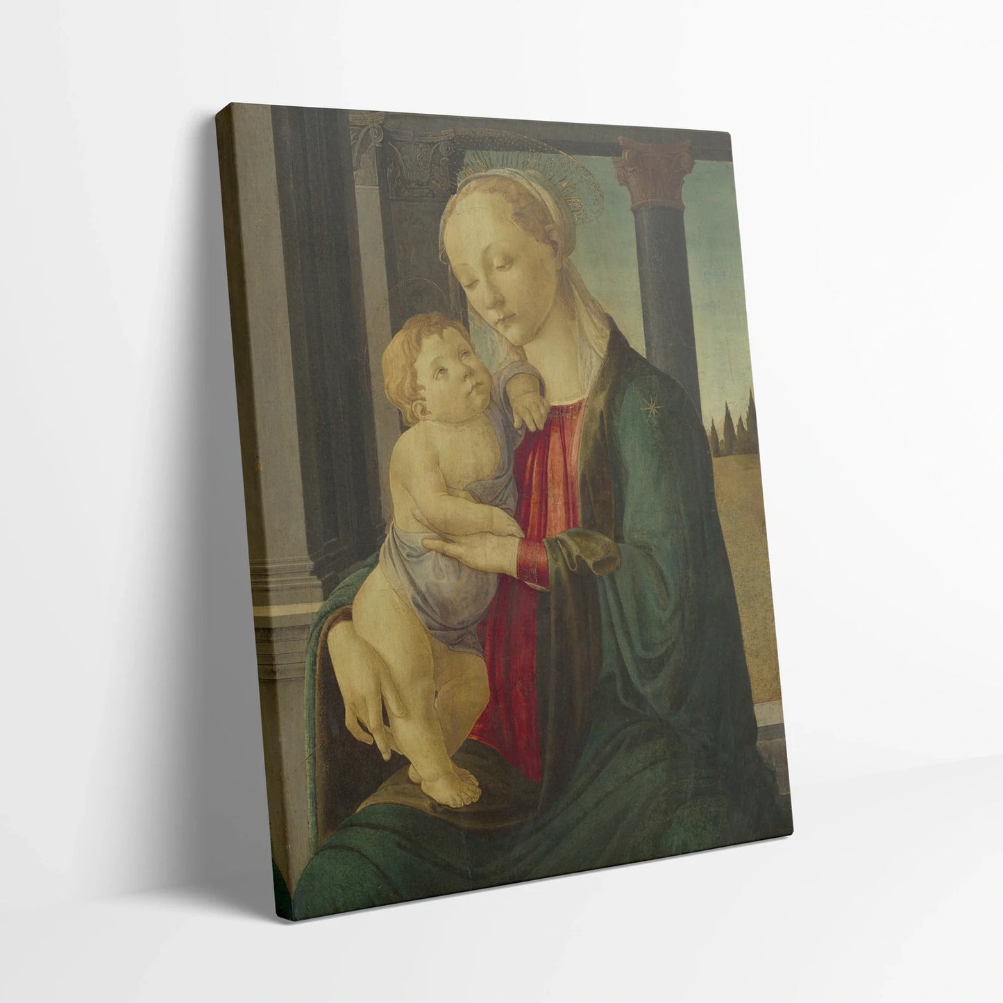 Tablou picturi celebre - Madonna și Copilul, Botticelli - vedere din lateral sprijinit perete