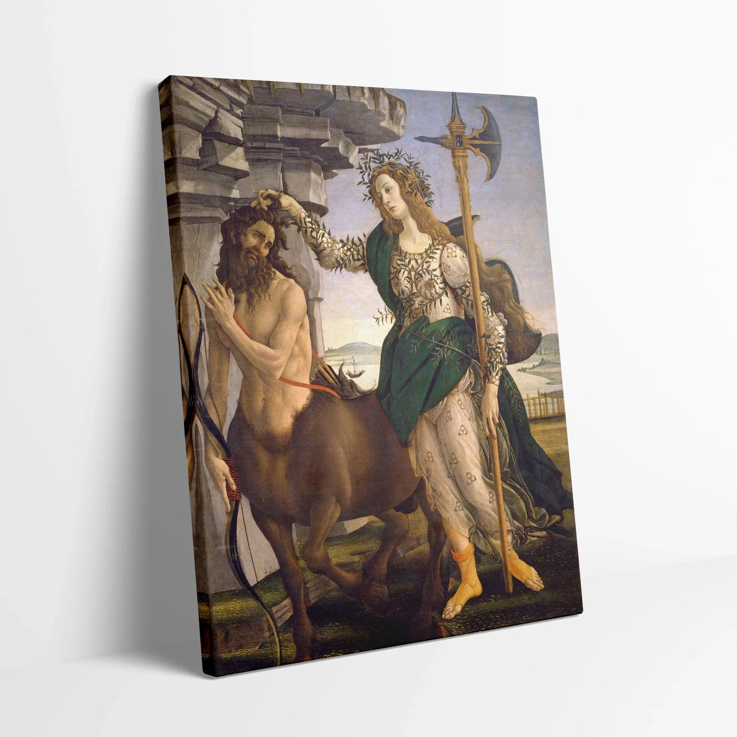 Tablou picturi celebre - Pallas și Centaurul, Botticelli - vedere din lateral sprijinit perete