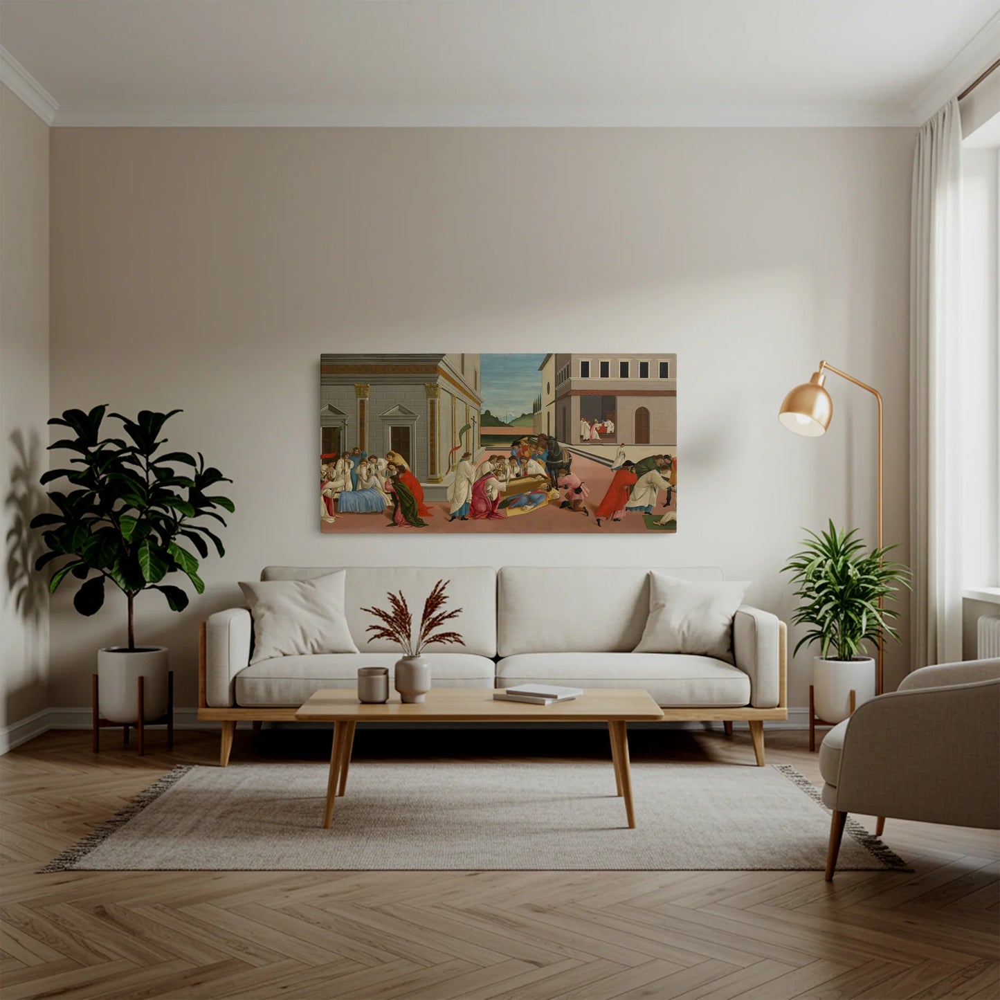 Tablou picturi celebre - Trei minuni ale Sfântului Zenobius - vedere living 1