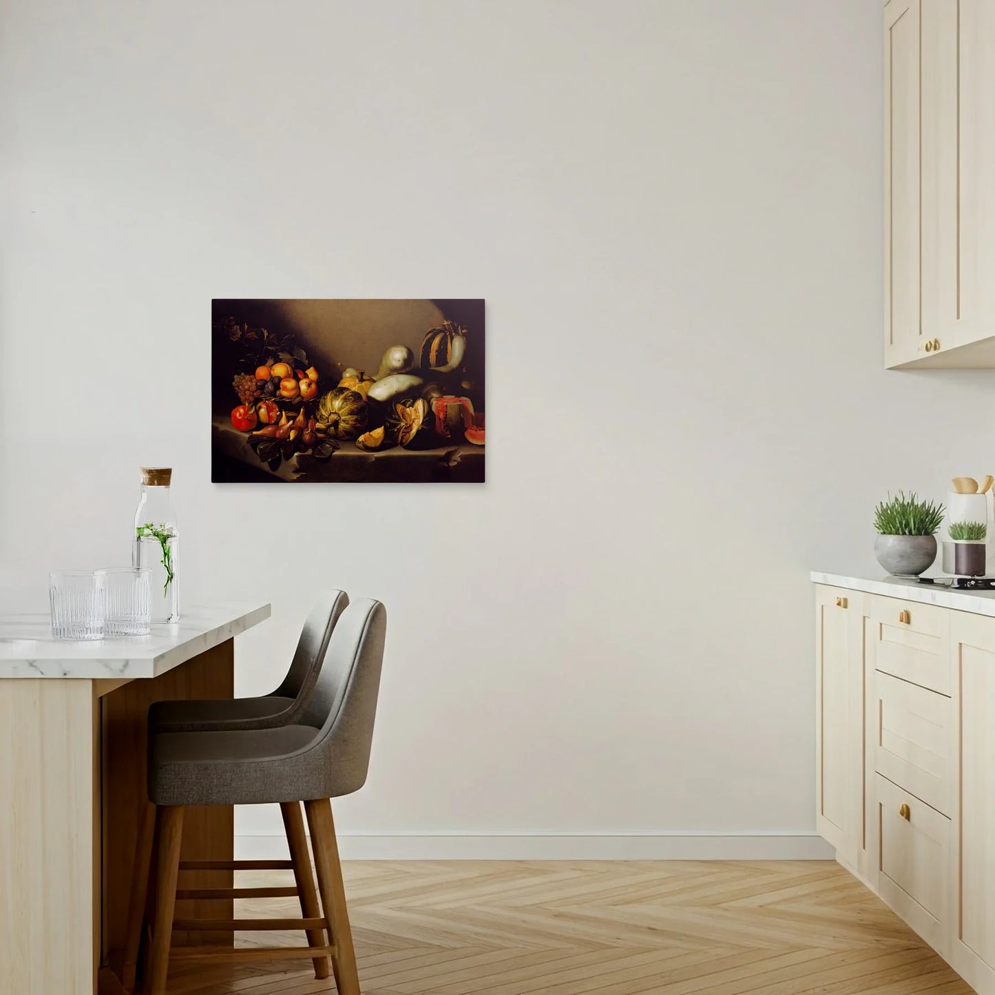 Tablou picturi celebre - Natură moartă cu fructe, Caravaggio - vedere bucatarie