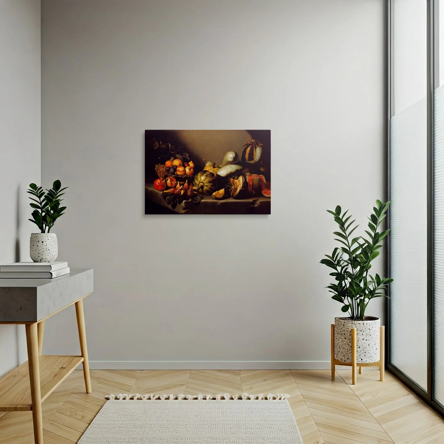 Tablou picturi celebre - Natură moartă cu fructe, Caravaggio - vedere hol