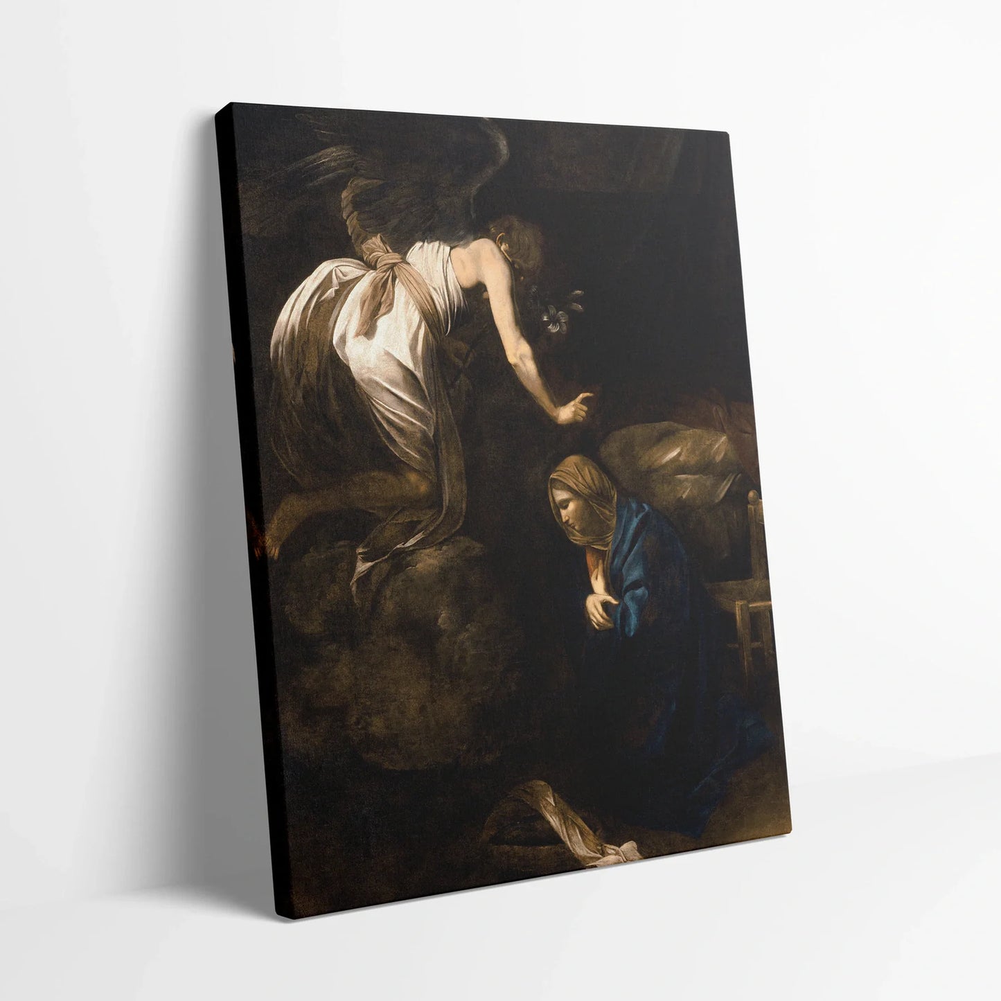 Tablou picturi celebre - Buna Vestire, Caravaggio - vedere din lateral sprijinit perete