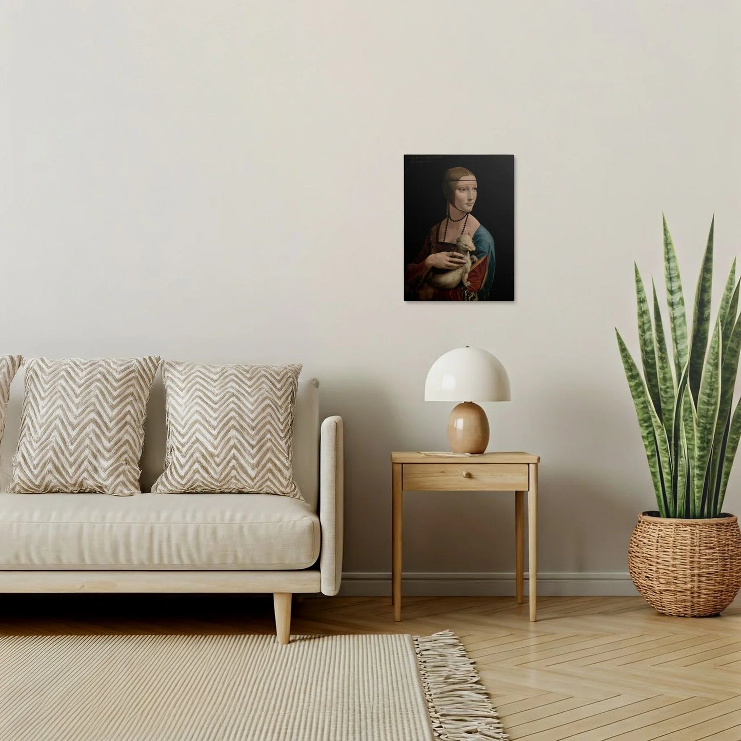Tablou picturi celebre - Femeie cu un zimbru, Da Vinci - vedere living