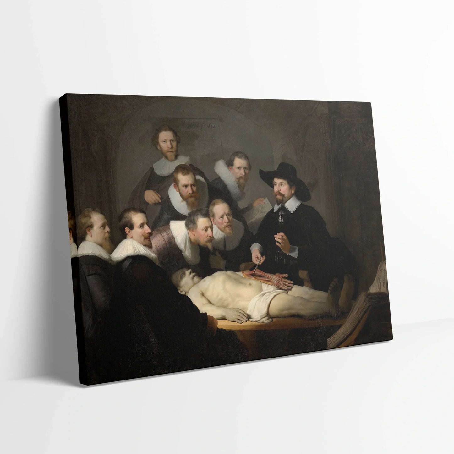 Tablou picturi celebre - Lecția de anatomie a Dr. Nicolaes Tulp, Rembrandt - vedere din lateral sprijinit perete