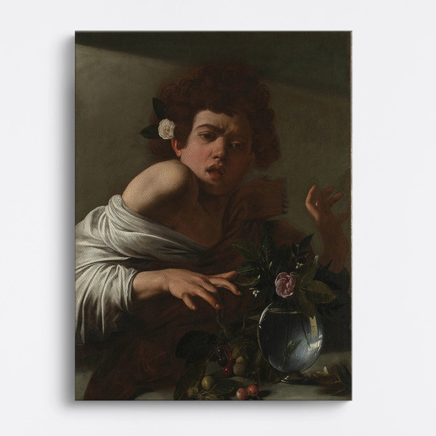 Tablou - Băiat mușcat de o șopârlă (Caravaggio) Vedere Fata