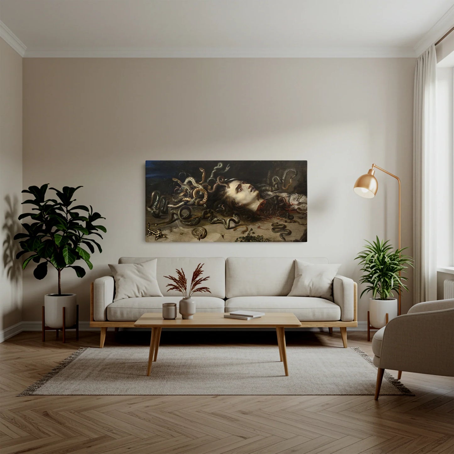 Tablou picturi celebre - Capul medusei, Rubens - vedere living 1