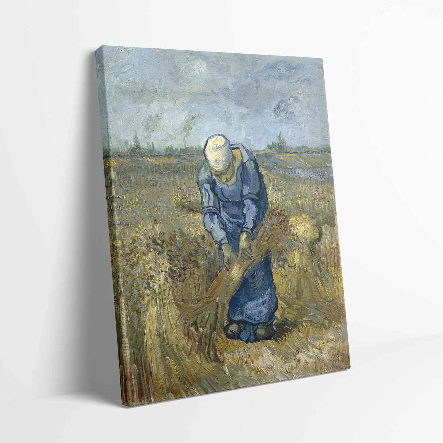Tablou picturi celebre - Femeie tărană legând snopuri, Van Gogh - vedere din lateral sprijinit perete