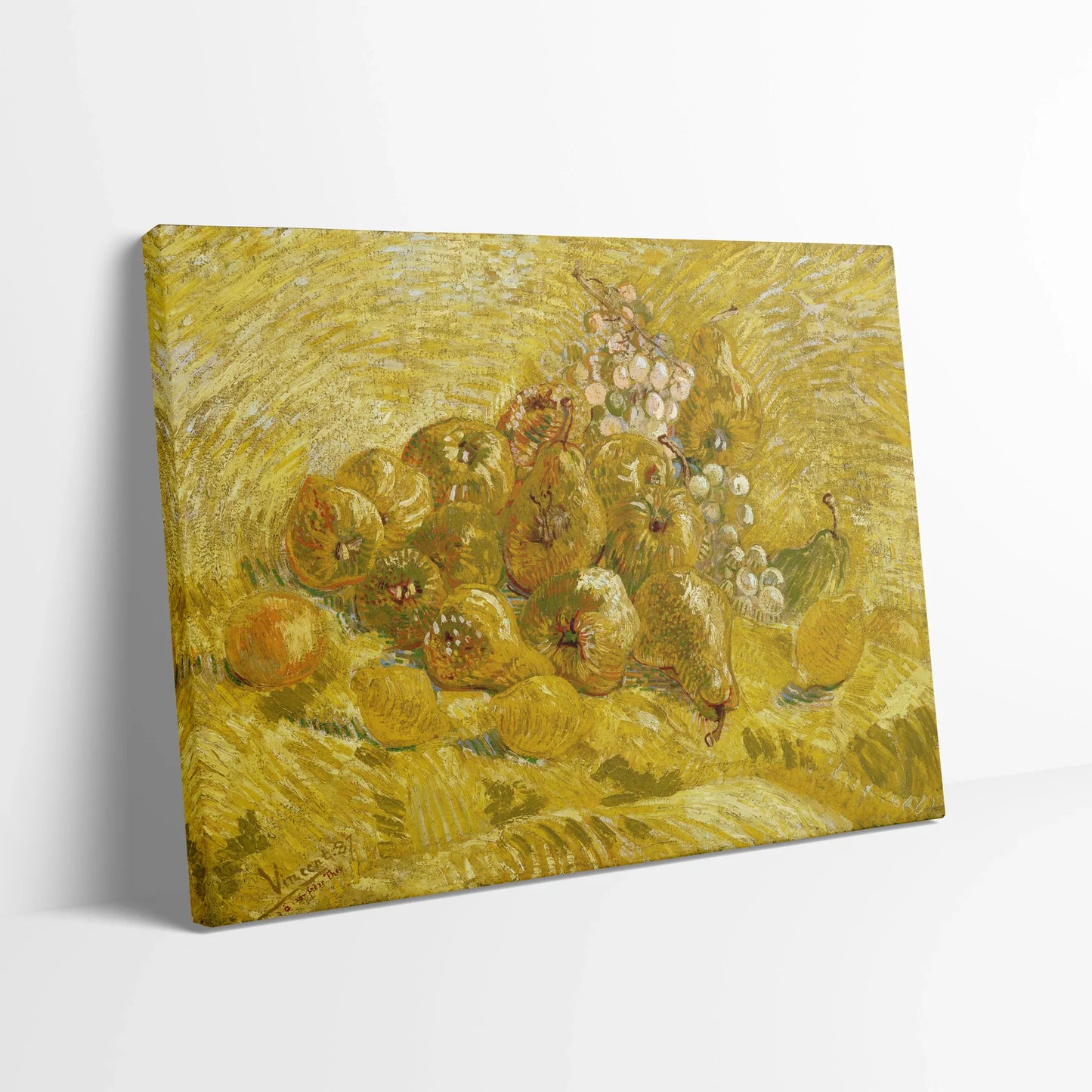 Tablou picturi celebre - Gutui, lămâi, pere și struguri, Van Gogh - vedere din lateral sprijinit perete