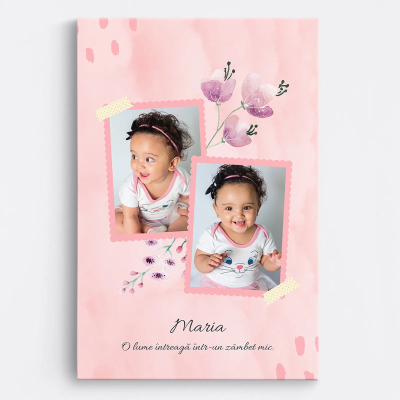 Tablou personalizat bebelusi - colaj 2 poze (roz) - WOWCanvas.ro