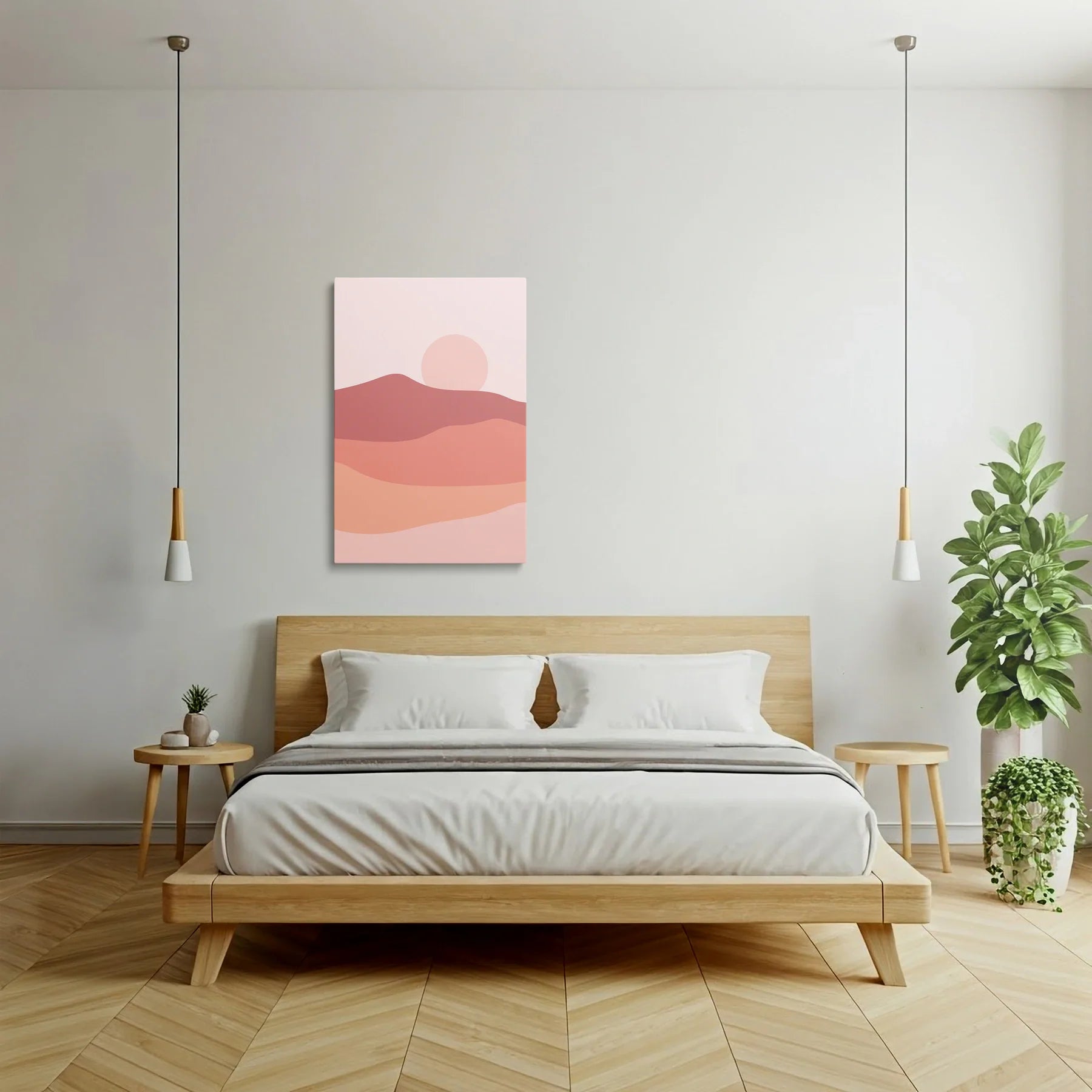 Tablou Abstract - Peisaj Minimalist cu Soare - vedere dormitor