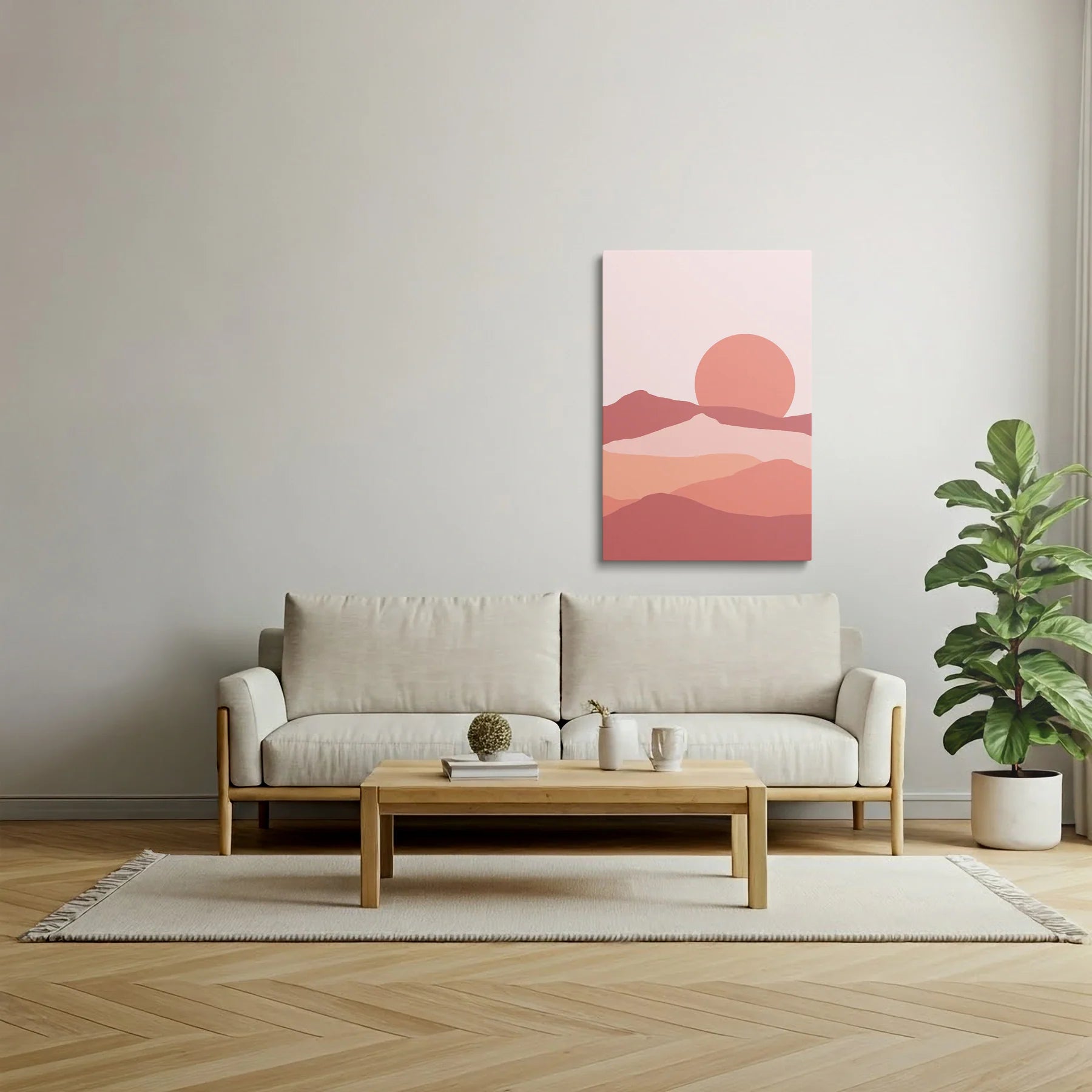 Tablou Abstract - Peisaj Minimalist cu Soare La Apus - vedere living