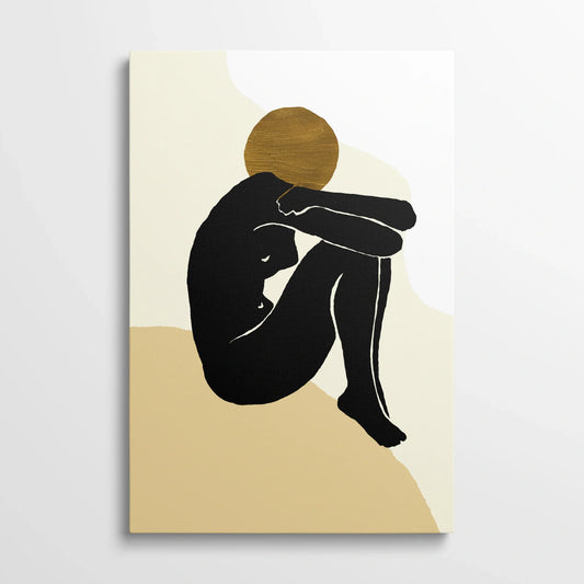 Tablou Abstract - Siluete Minimaliste cu Accente Aurii