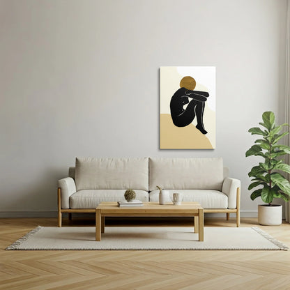 Tablou Abstract - Siluete Minimaliste cu Accente Aurii - vedere living