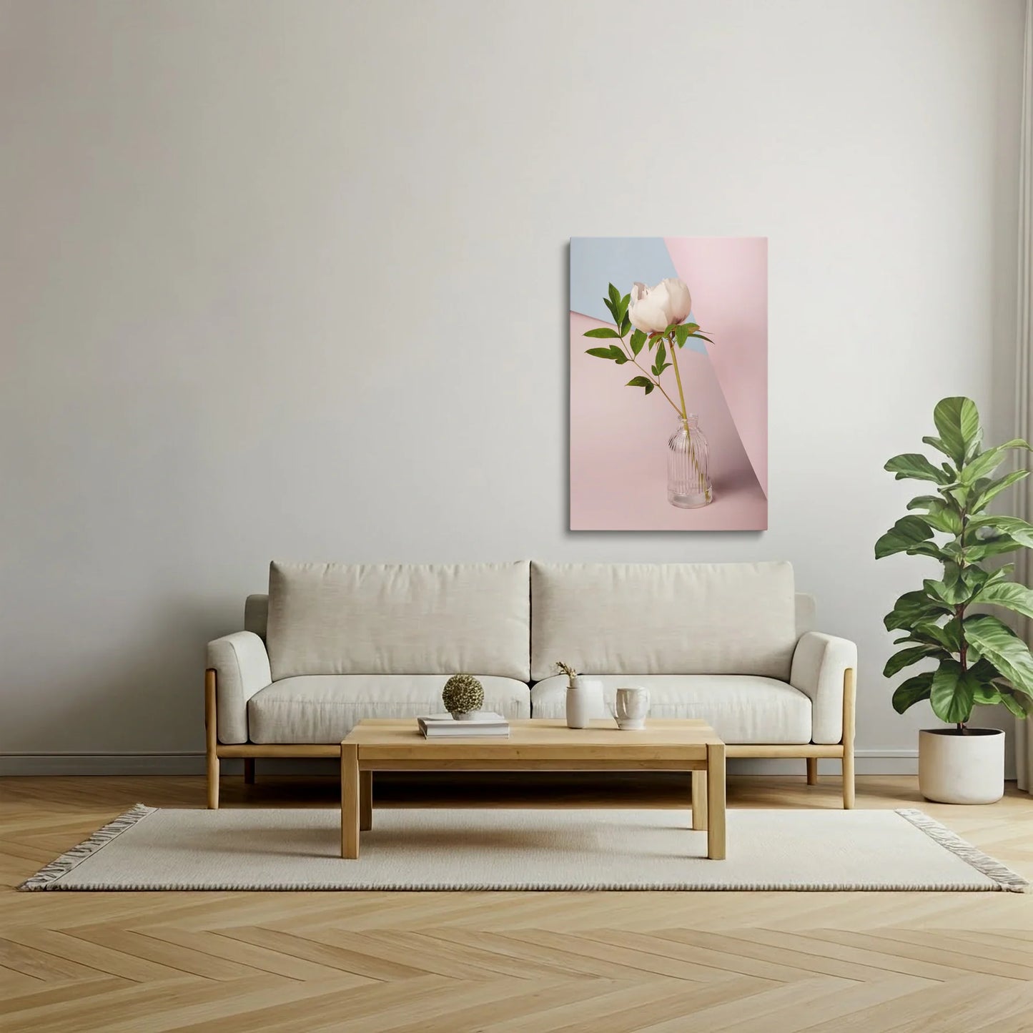 Tablou Flori - Bujori Eleganți Într-O Vază Modernă - vedere living
