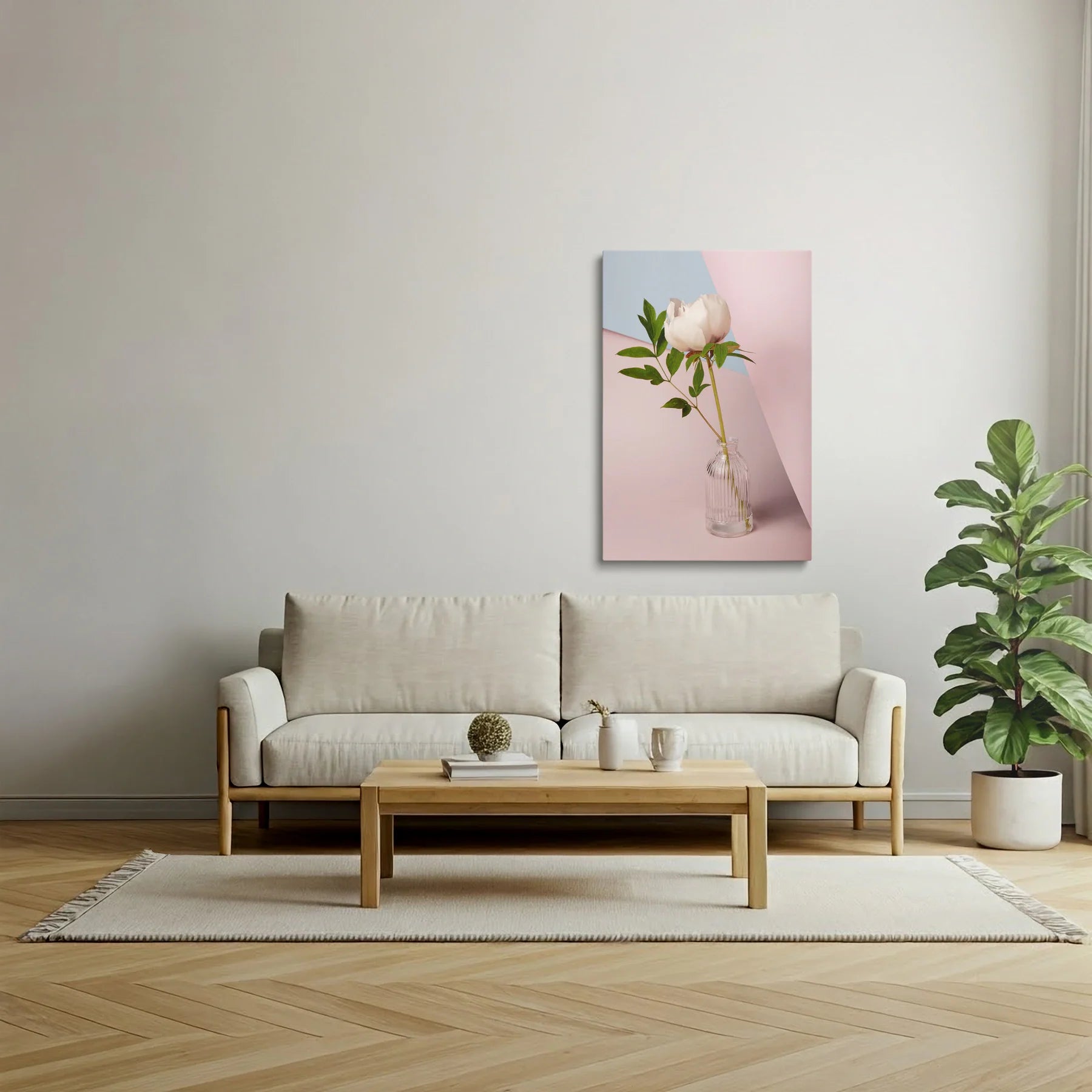 Tablou Flori - Bujori Eleganți Într-O Vază Modernă - vedere living