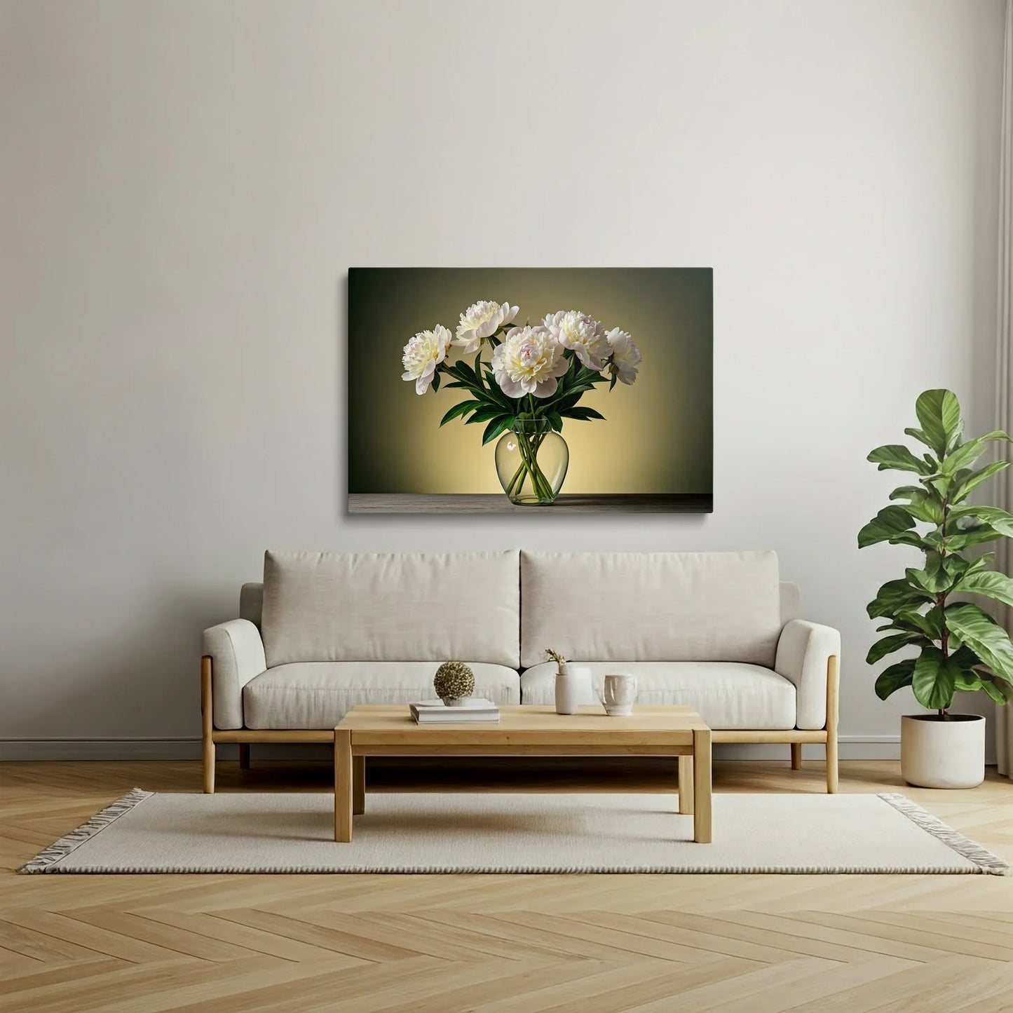 Tablou Flori - Bujori Albi Expresivi în Stil Artistic