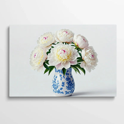 Tablou Flori - Bujori Albi cu Vase Elegante - vedere din fata