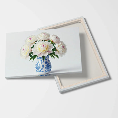 Tablou Flori - Bujori Albi cu Vase Elegante - vedere fata verso