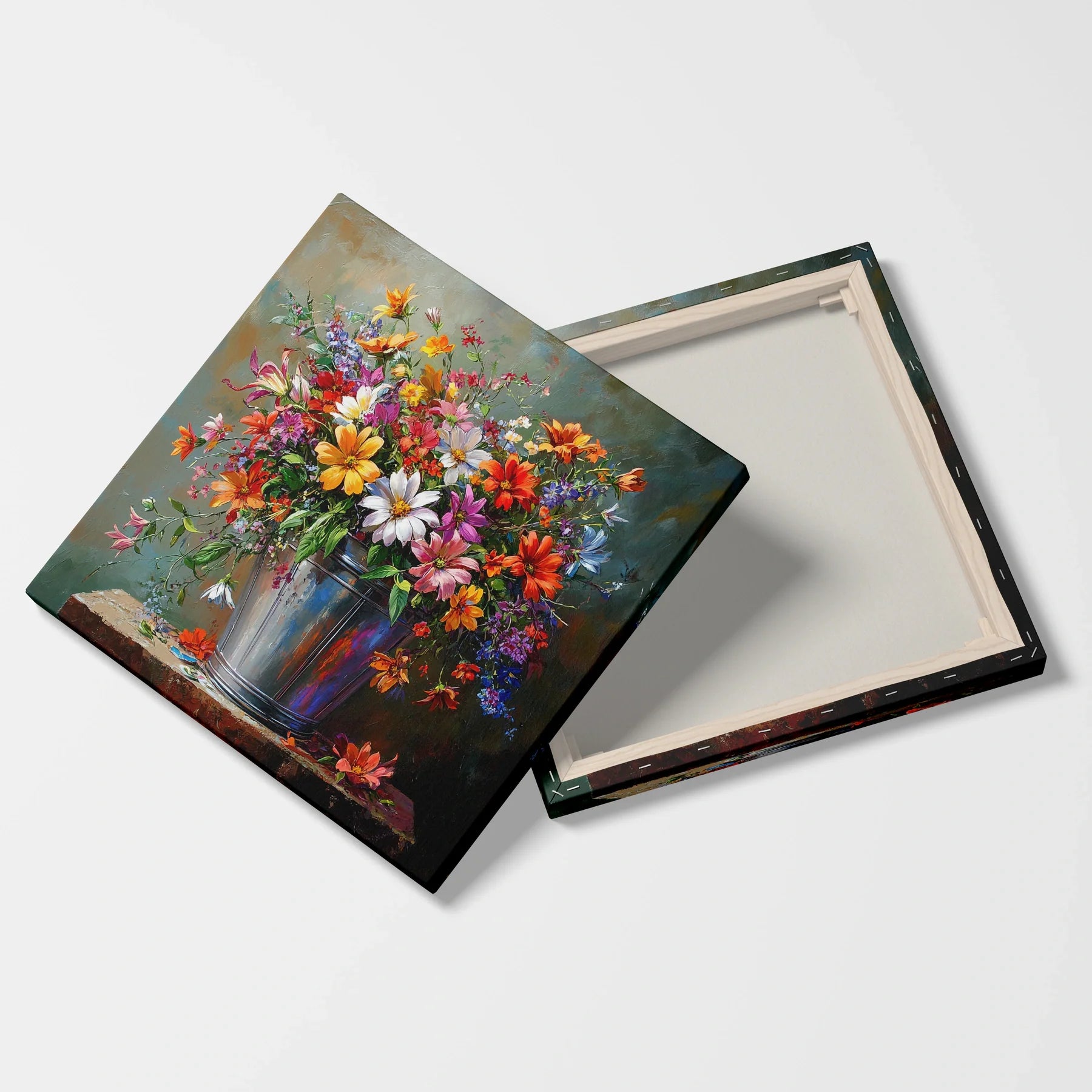 Tablou Flori - Buchet Colorat de Primăvară - vedere fata verso