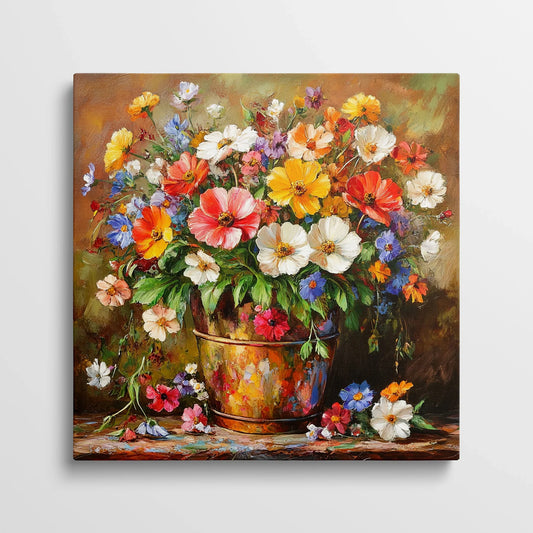 Tablou Flori - Buchet Expresiv Într-Un Suport Rustic