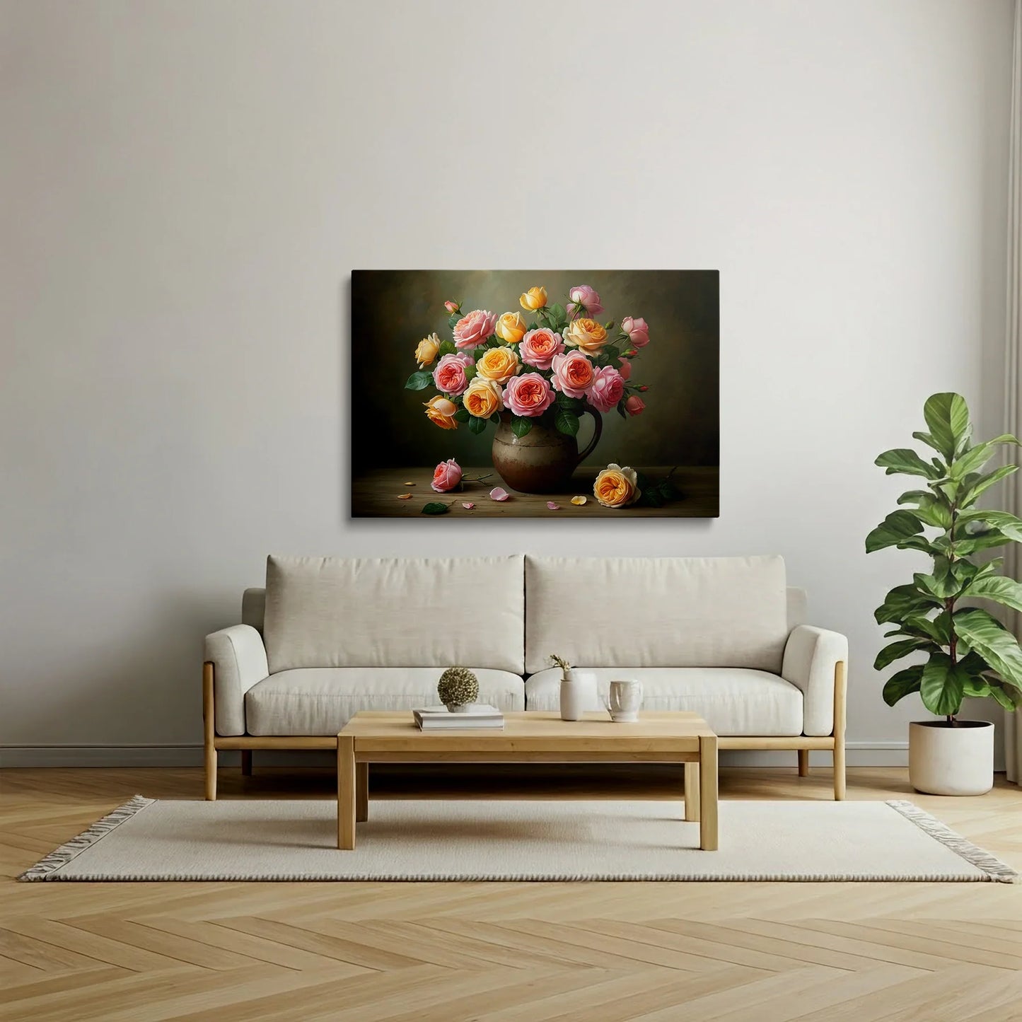 Tablou Flori - Trandafiri Colorați în Vase - vedere living