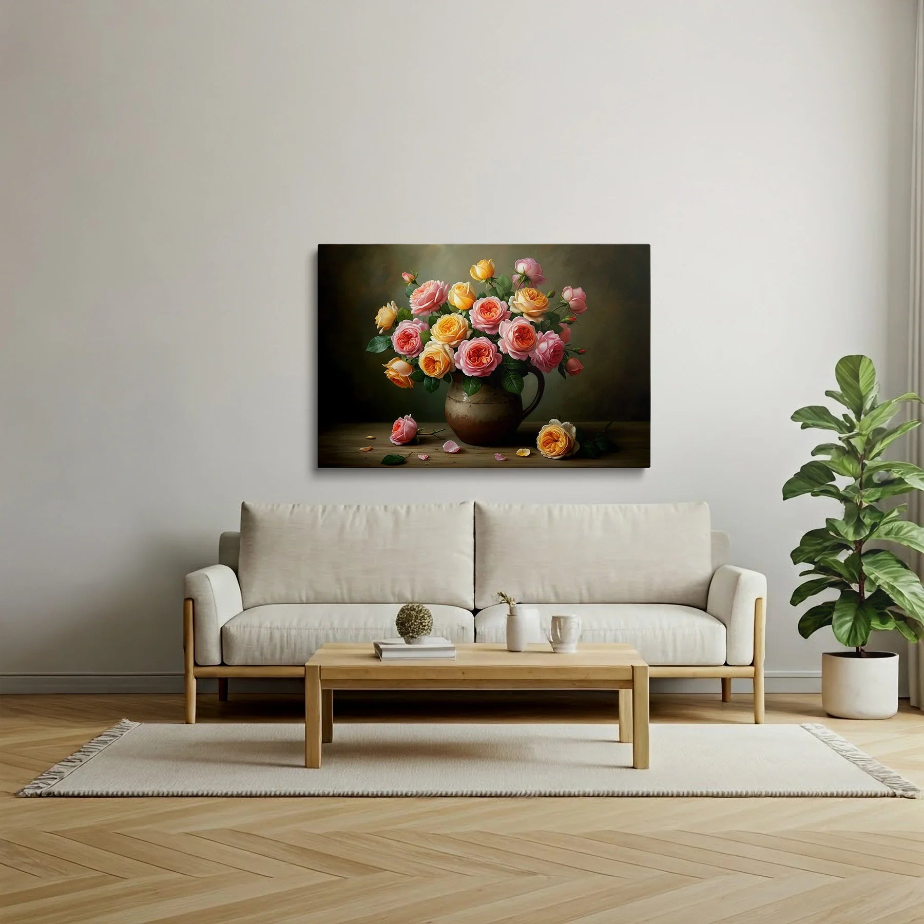 Tablou Flori - Trandafiri Colorați în Vase - vedere living