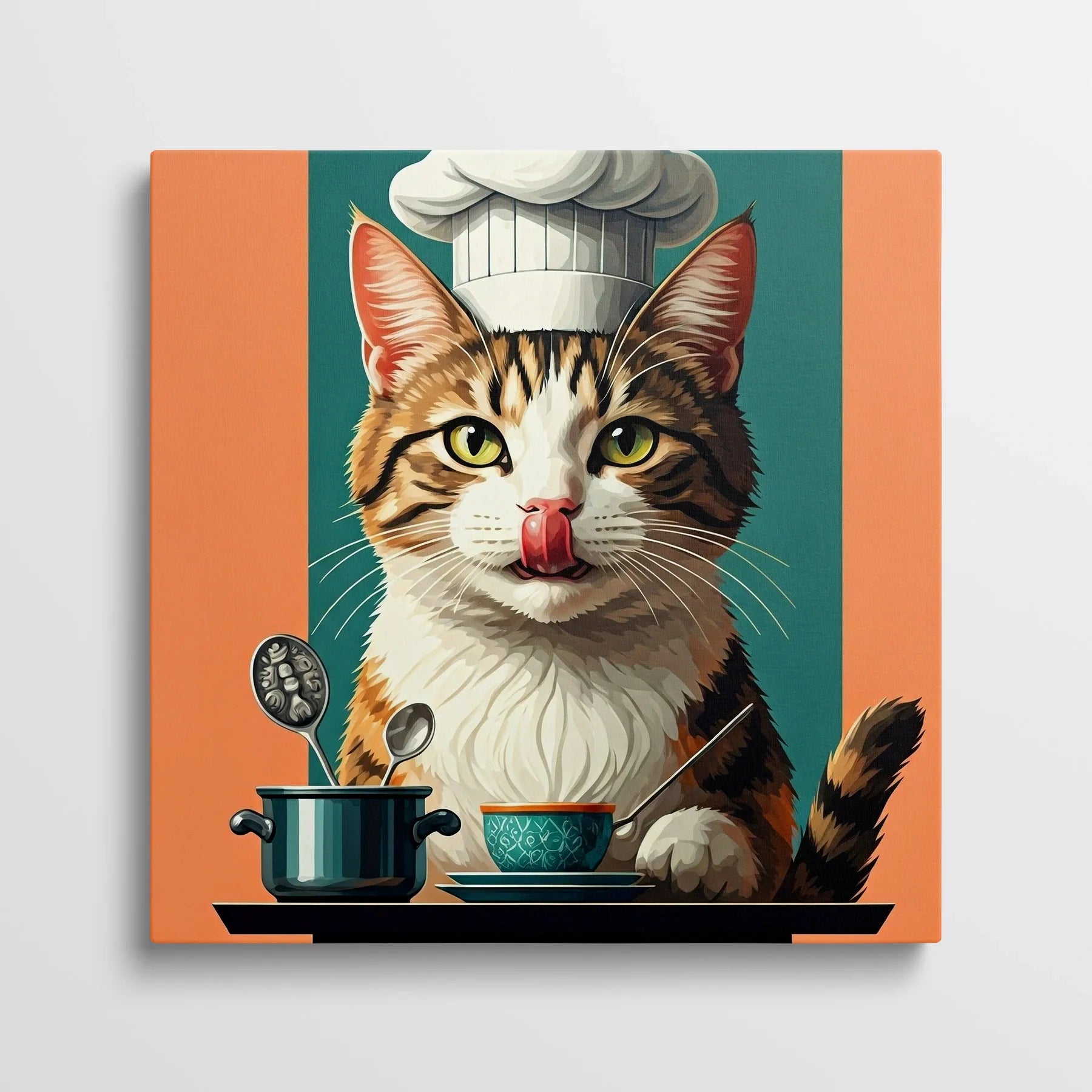 Tablou Modern - Portret Geometric Al Unei Pisici Chef - vedere din fata