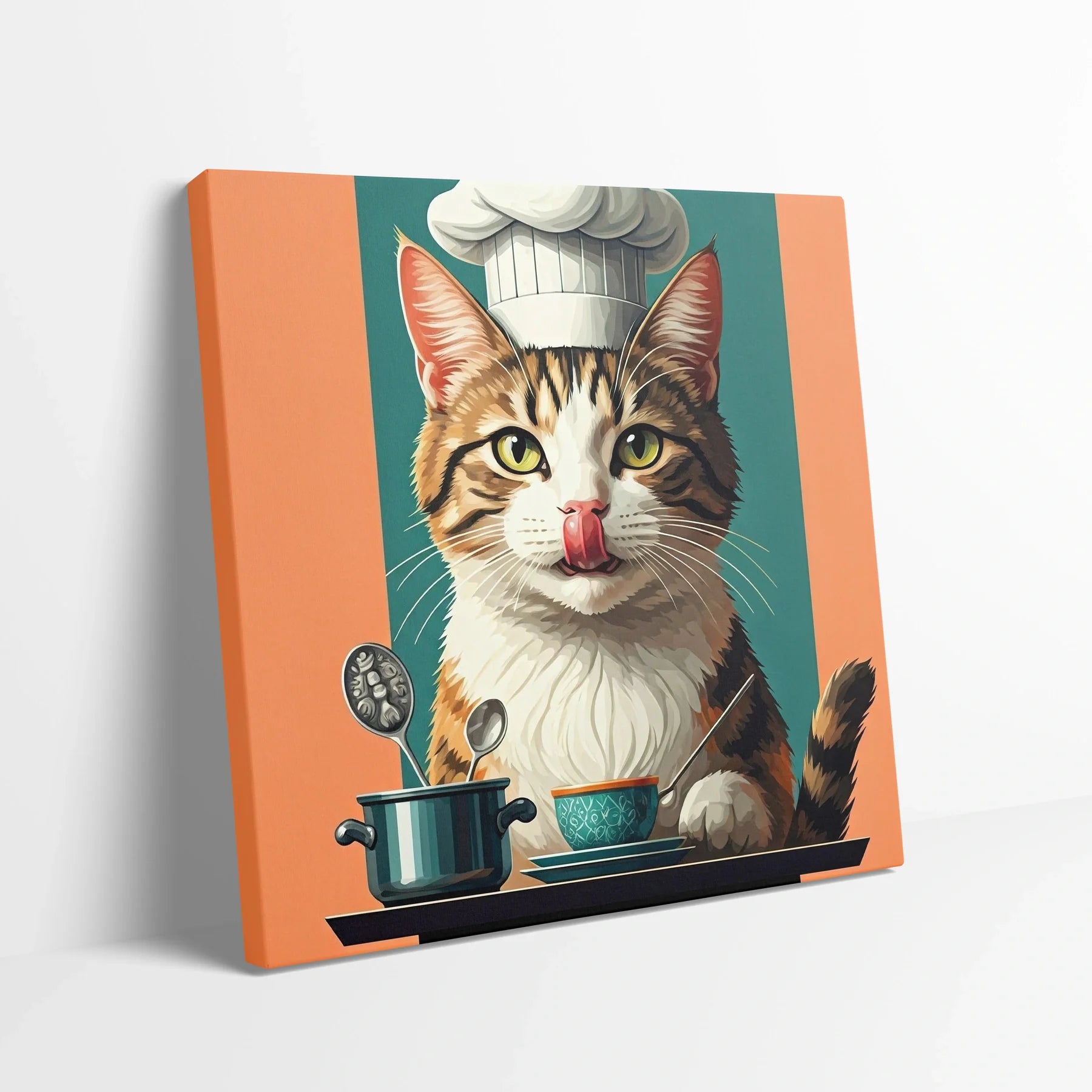 Tablou Modern - Portret Geometric Al Unei Pisici Chef - vedere din lateral