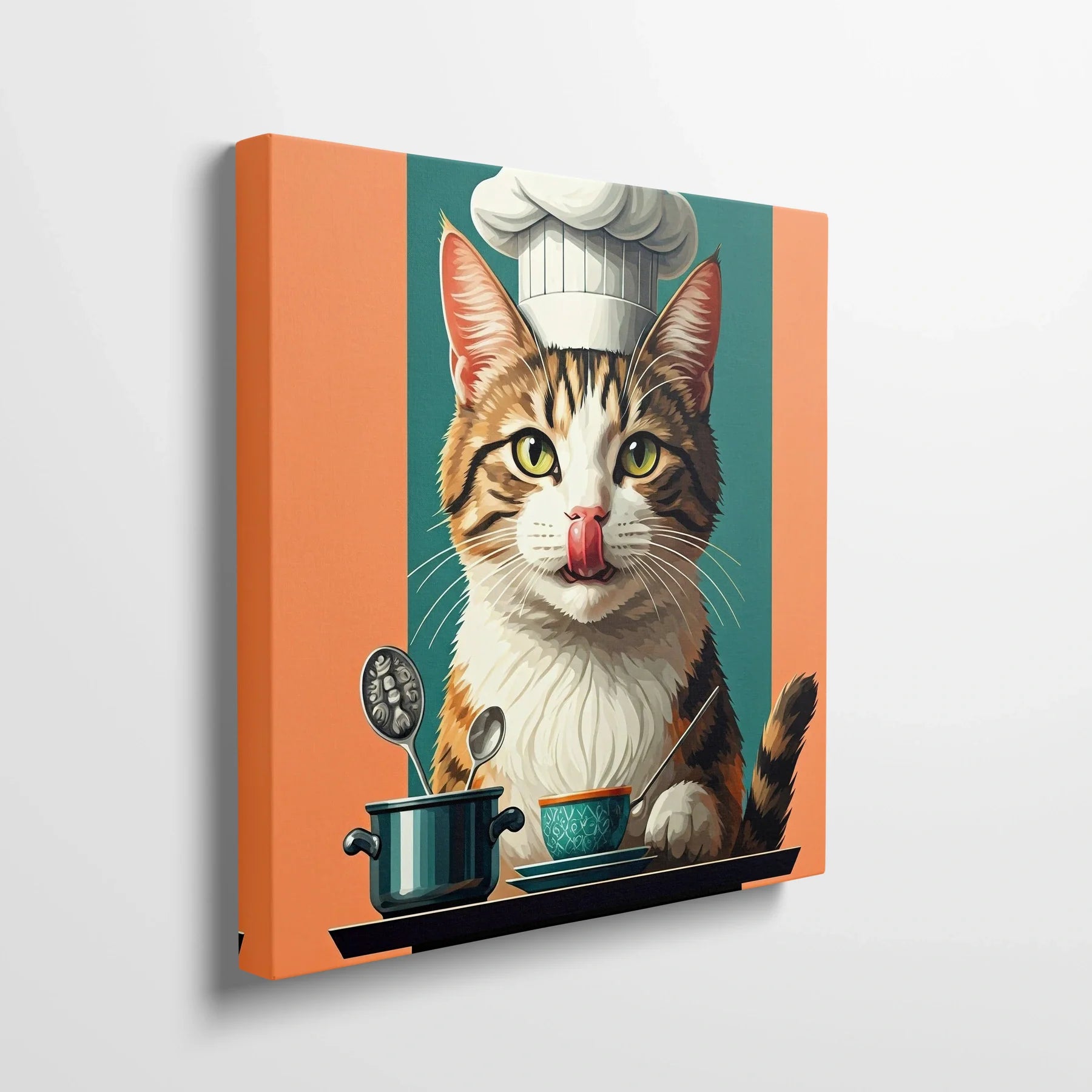 Tablou Modern - Portret Geometric Al Unei Pisici Chef - vedere din lateral sprijinit perete