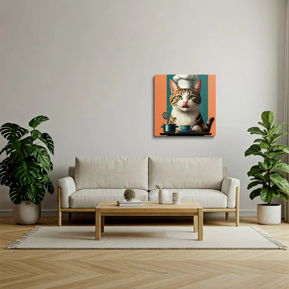 Tablou Modern - Portret Geometric Al Unei Pisici Chef - vedere living