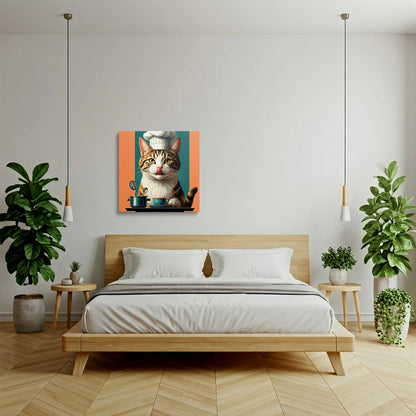 Tablou Modern - Portret Geometric Al Unei Pisici Chef - vedere dormitor