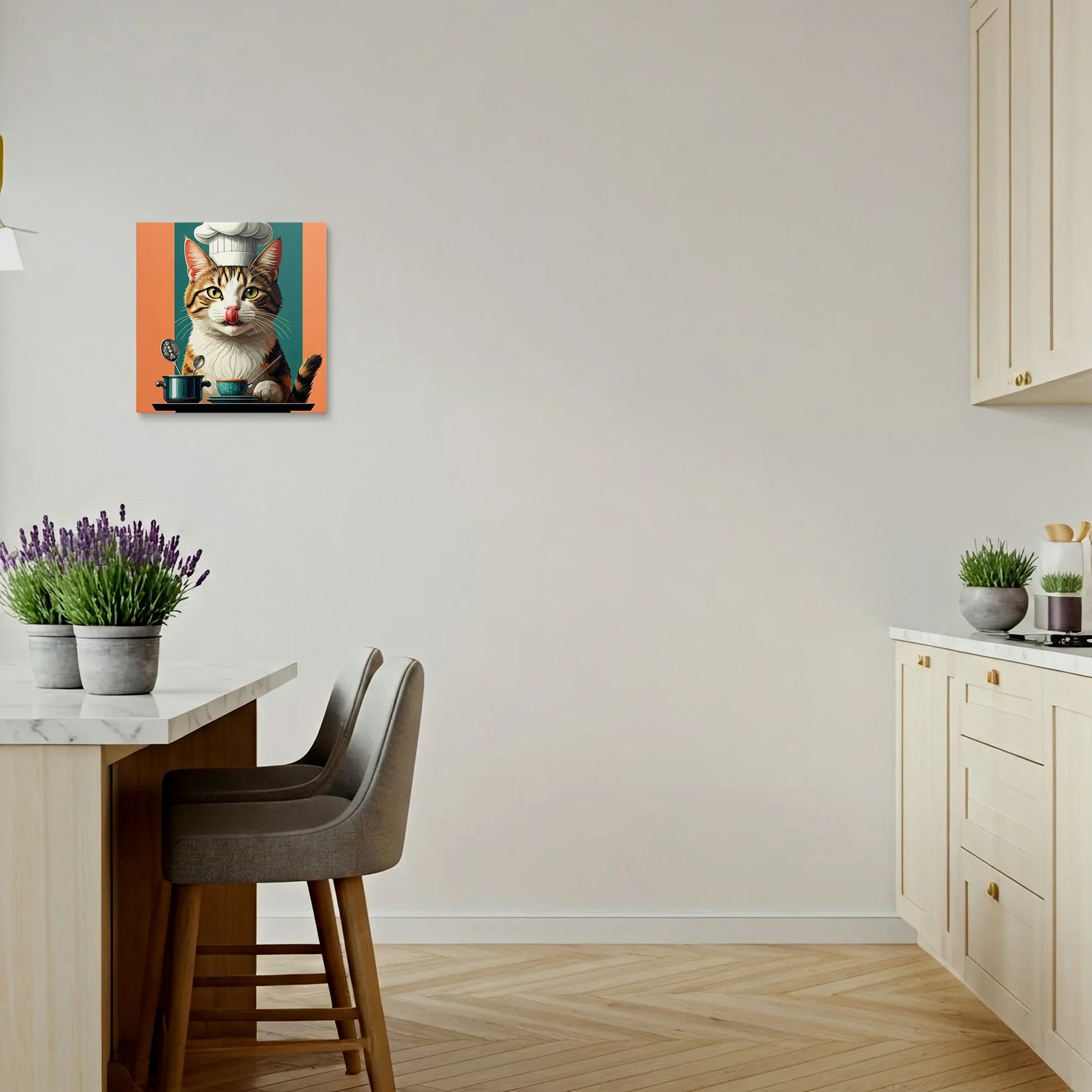 Tablou Modern - Portret Geometric Al Unei Pisici Chef - vedere bucatarie