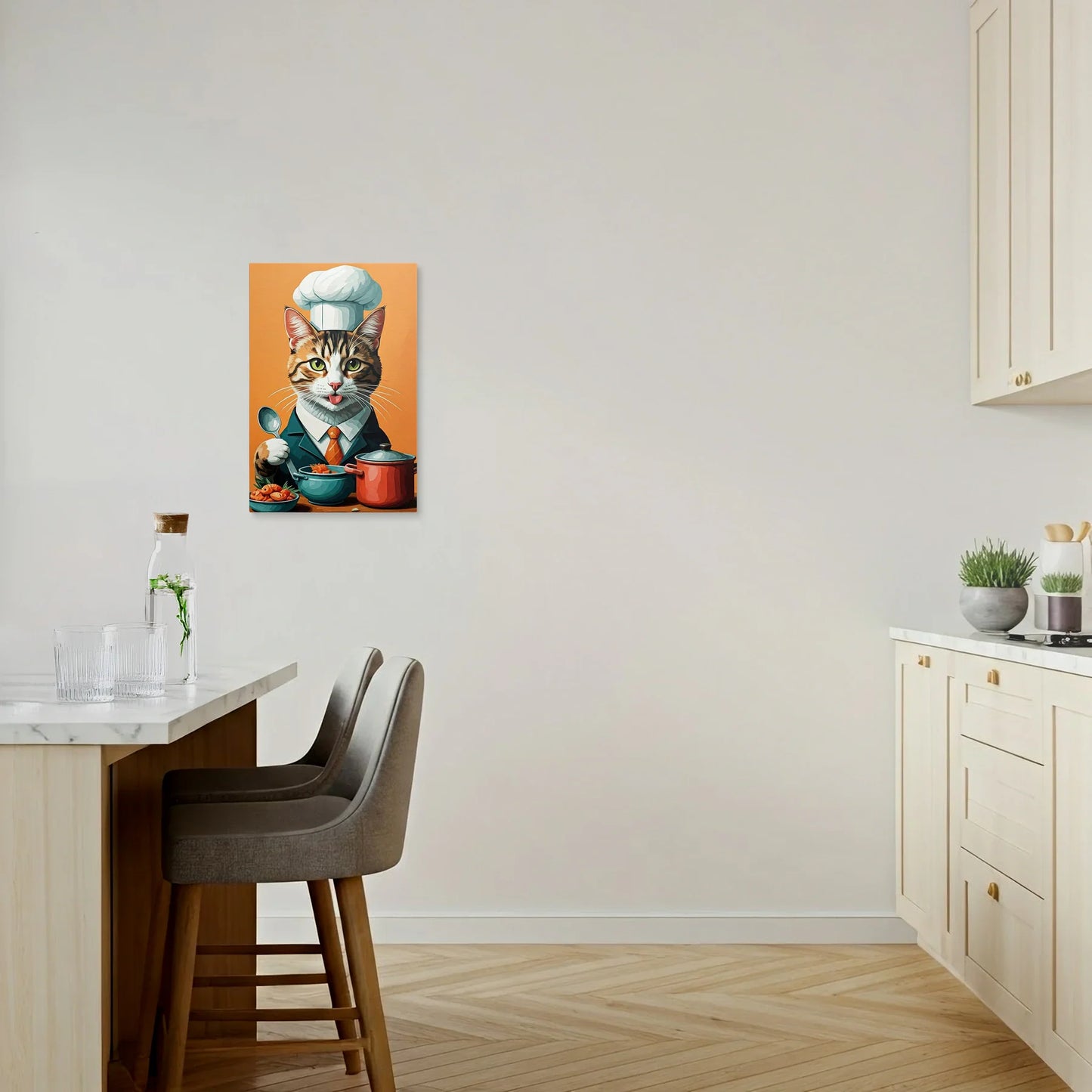 Tablou Modern - Portret Geometric Al Unui Pisic Chef - vedere bucatarie