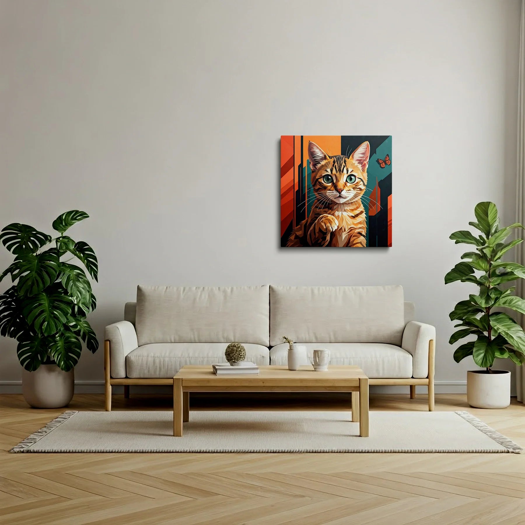 Tablou Modern - Curiozitatea Geometrică A Pisicii - vedere living