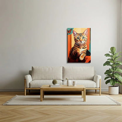 Tablou Modern - Portret Geometric de Pisică - vedere living