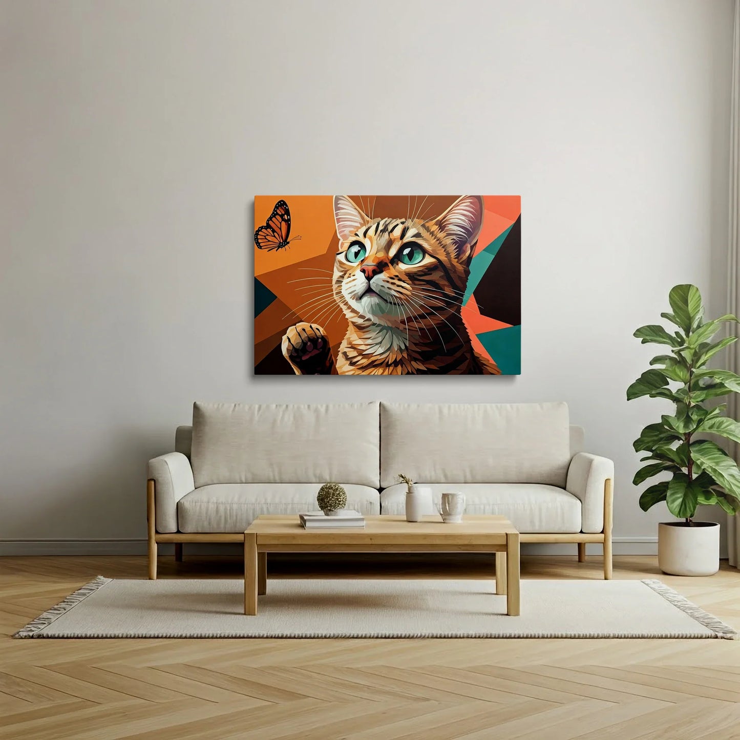 Tablou Modern - Portret Geometric de Pisică - vedere living