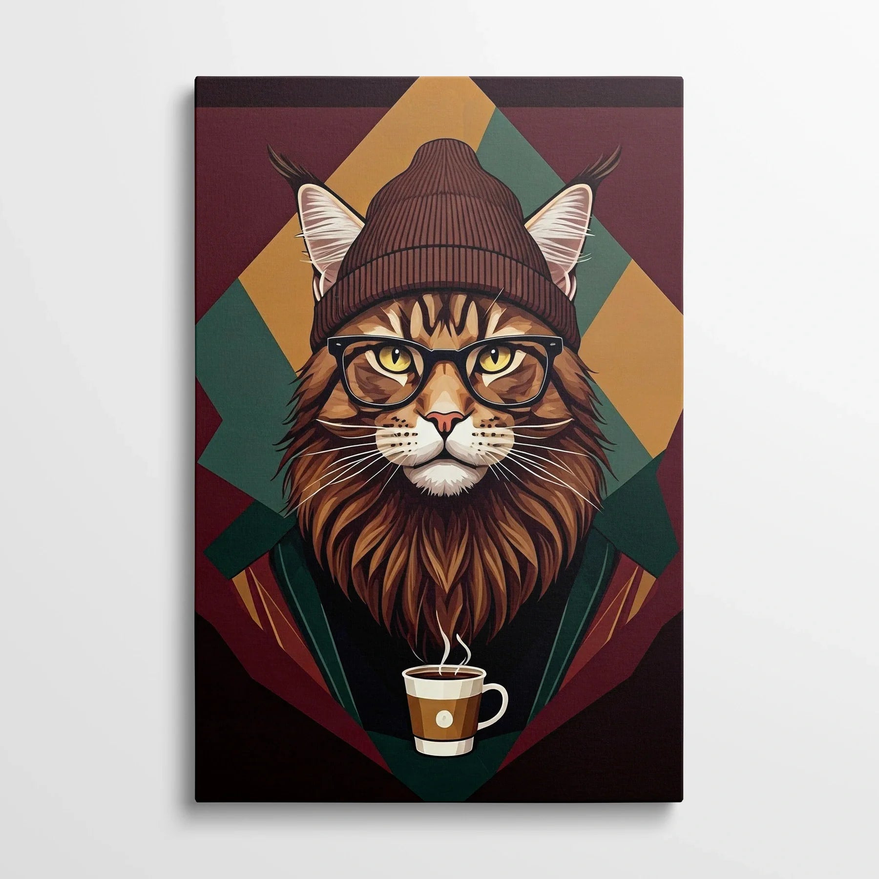 Tablou Modern - Portret Geometric de Pisică cu Stil - vedere din fata