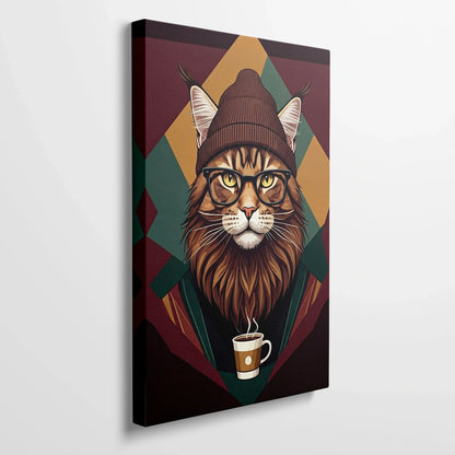 Tablou Modern - Portret Geometric de Pisică cu Stil - vedere din lateral