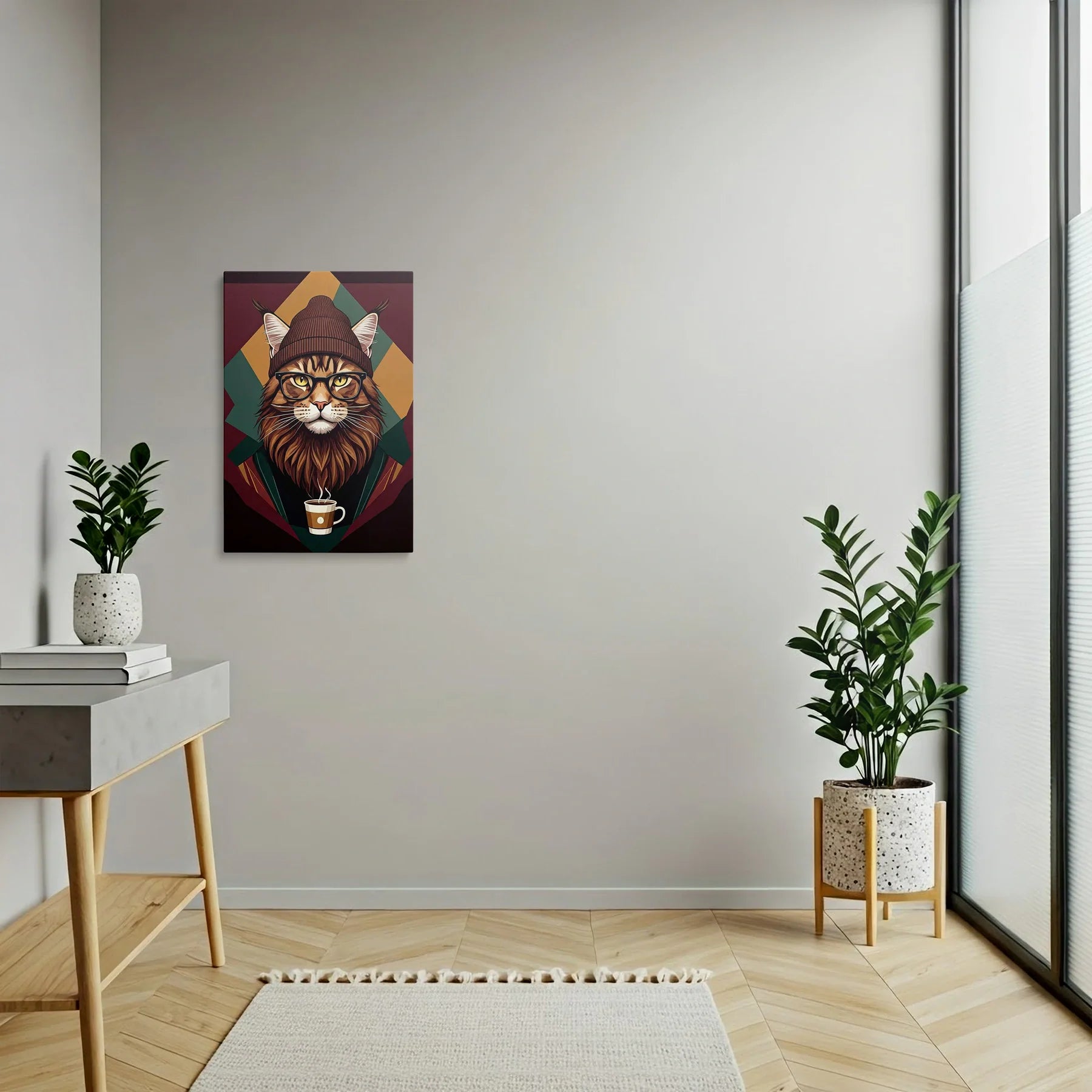 Tablou Modern - Portret Geometric de Pisică cu Stil - vedere hol