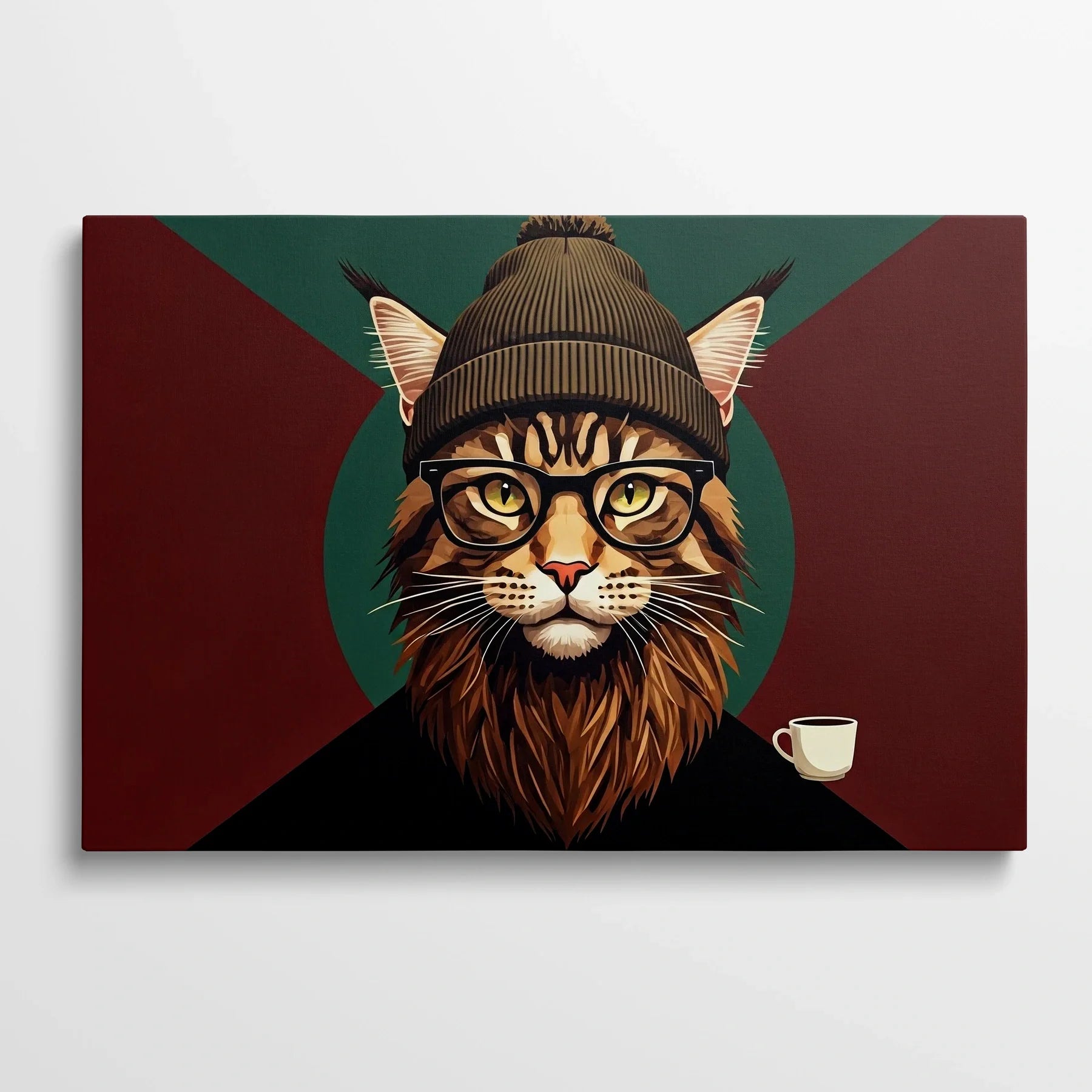 Tablou Modern - Portret Geometric Al Unei Pisici Stilizate - vedere din fata