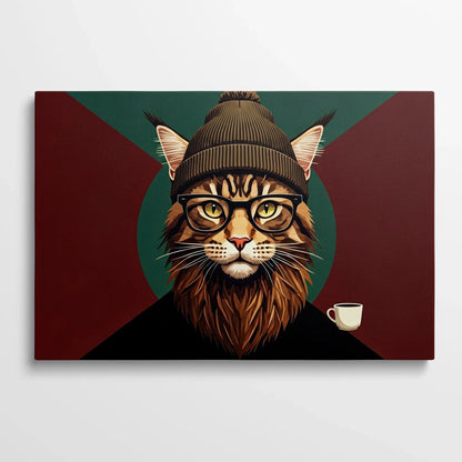 Tablou Modern - Portret Geometric Al Unei Pisici Stilizate - vedere din fata