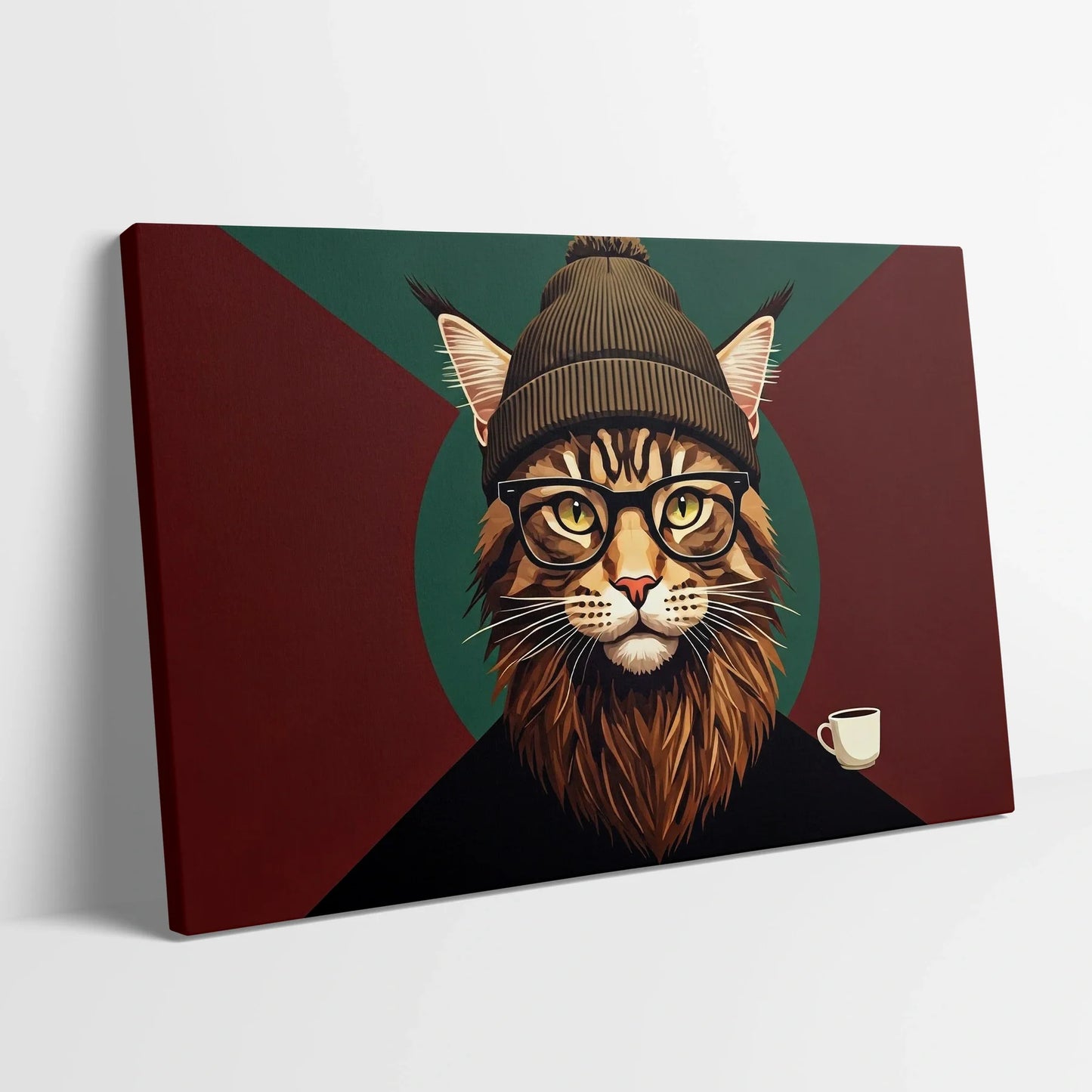 Tablou Modern - Portret Geometric Al Unei Pisici Stilizate - vedere din lateral sprijinit perete