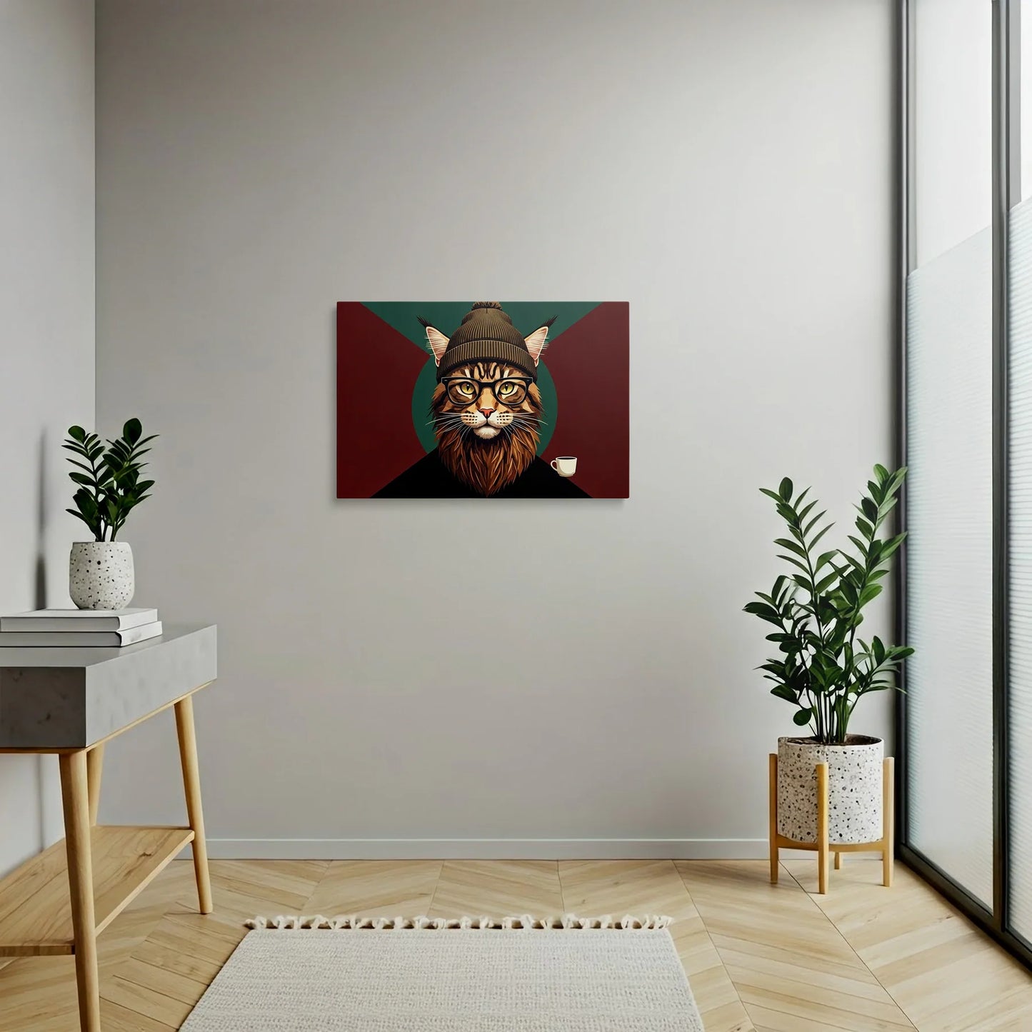 Tablou Modern - Portret Geometric Al Unei Pisici Stilizate - vedere hol