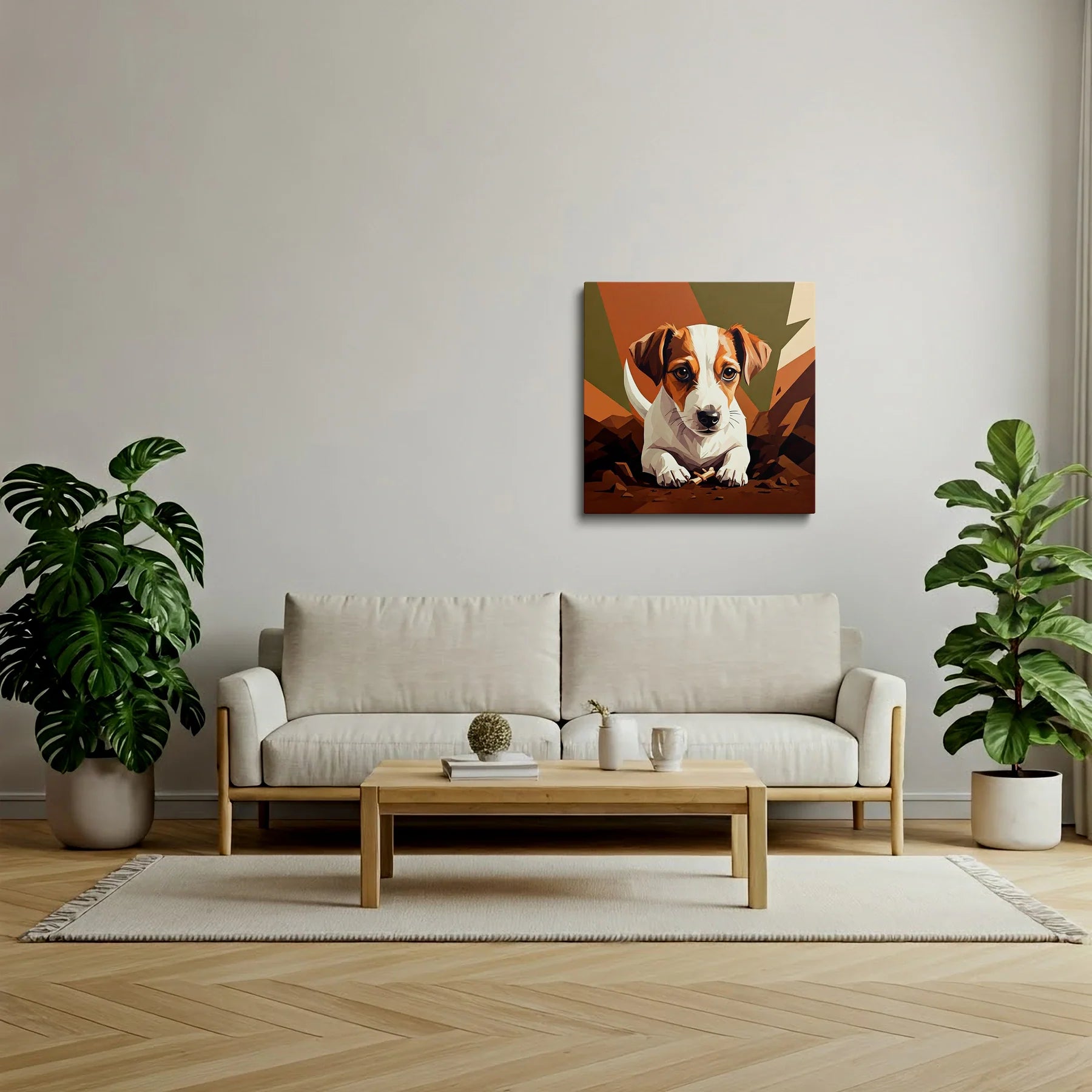 Tablou Modern - Portret Geometric de Câine Jucăuș - vedere living